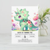 Floral Fun Dinosaurus Digitale Verjaardag Kaart (Staand voorkant)