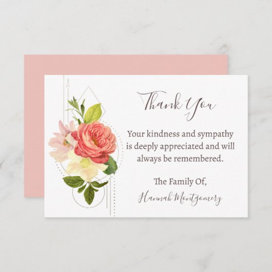 Floral Funeral Bedankt, sympathie Informatiekaartje (Voorkant / Achterkant)