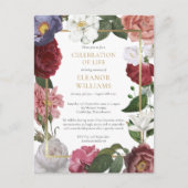 Floral Funeral Gold Celebration of Life Aankondigingskaart (Voorkant)