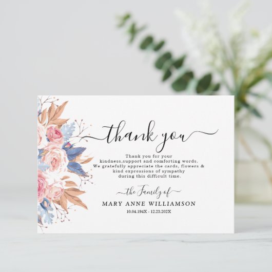 Floral Funeral Hartelijk dank Bedankkaart (Staand voorkant)