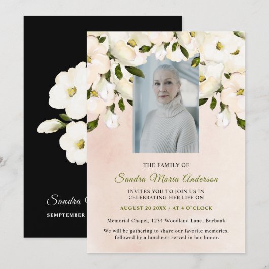 Floral Funeral Memorial Foto's: viering van het le Bedankkaart (Voorkant / Achterkant)