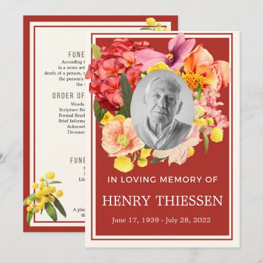 Floral Funeral Memorial, Orde van Dienstenprogramm Kaart (Voorkant / Achterkant)