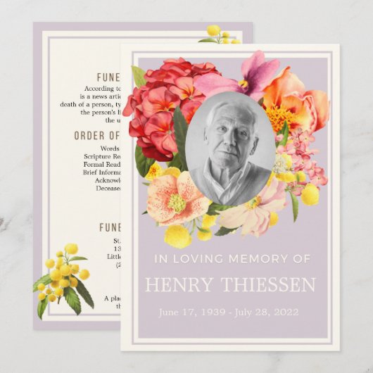 Floral Funeral Memorial, Orde van Dienstenprogramm Kaart (Voorkant / Achterkant)