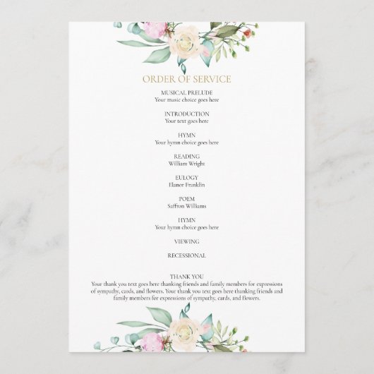 Floral Funeral Memorial Order of Service Programmakaart (Achterkant)
