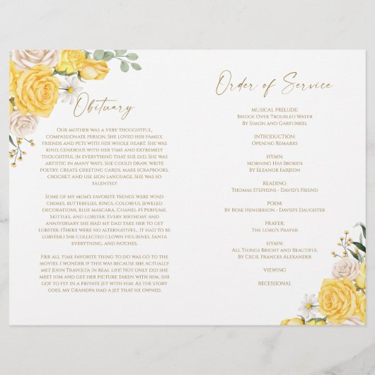 Floral Funeral Order of Service | herdenkingsprogr (Achterkant)