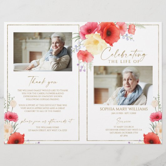 Floral Funeral Order of Service | herdenkingsprogr (Voorkant)