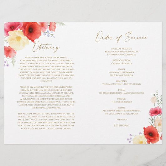 Floral Funeral Order of Service | herdenkingsprogr (Achterkant)
