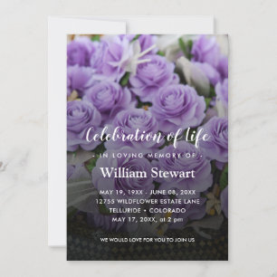Floral Funeral   Paarse Rozen Levensgeviering Kaart