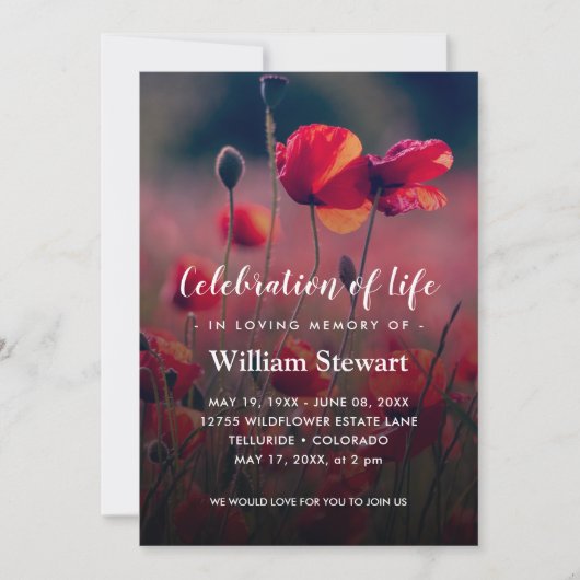 Floral Funeral | Poppies Celebration of Life Kaart (Voorkant)