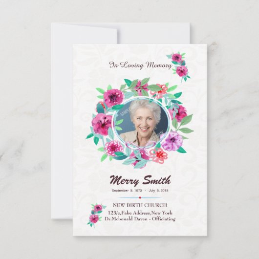 Floral Funeral Prayer Card Template Kaart (Voorkant)