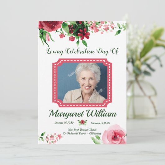 Floral Funeral Program Card Template Programmakaart (Staand voorkant)