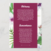 Floral Funeral Program Card Template Programmakaart (Achterkant)