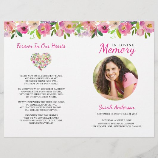 Floral Funeral Program Order of Service Flyer (Voorkant)