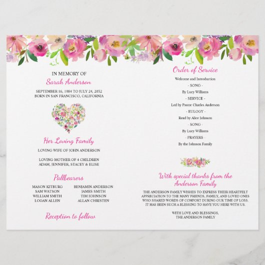 Floral Funeral Program Order of Service Flyer (Achterkant)