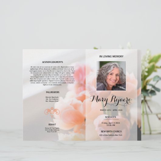 Floral Funeral Programme Flyer Sjabloon (Staand voorkant)