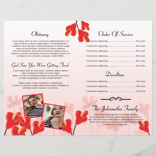 Floral Funeral Programme Sjabloon (Achterkant)