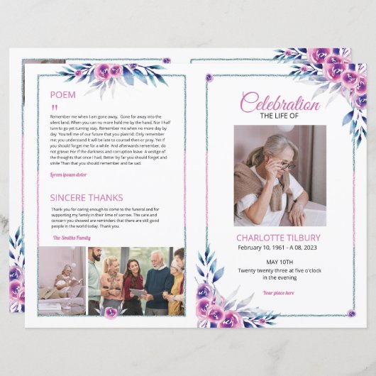 Floral Funeral Programme Sjabloon (Voorkant / Achterkant)