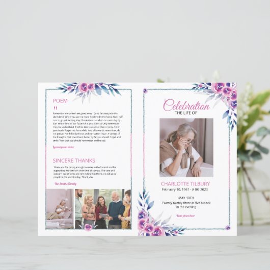 Floral Funeral Programme Sjabloon (Staand voorkant)