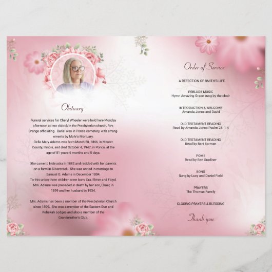 Floral Funeral Programme Sjabloon (Achterkant)