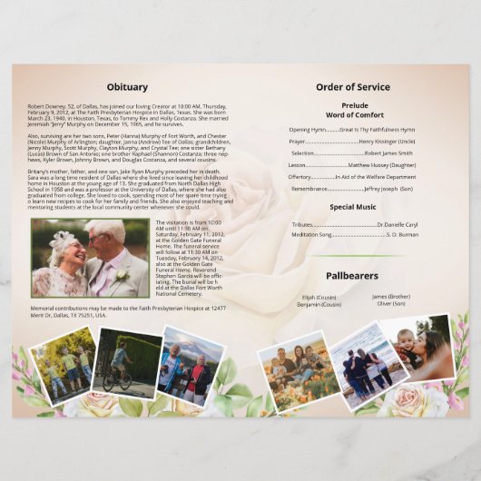 Floral Funeral Programme Sjabloon (Achterkant)