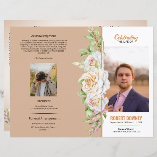 Floral Funeral Programme Sjabloon (Voorkant / Achterkant)