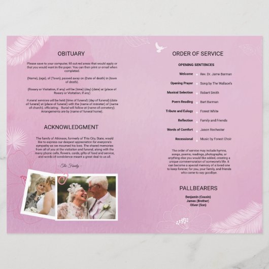 Floral Funeral Programme Sjabloon (Achterkant)