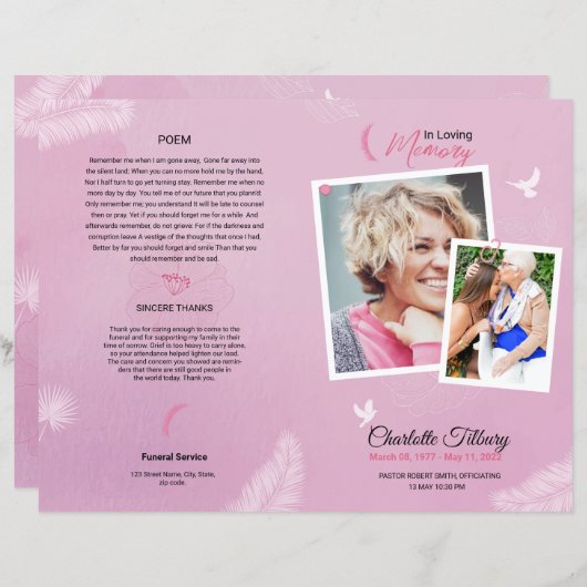 Floral Funeral Programme Sjabloon (Voorkant / Achterkant)