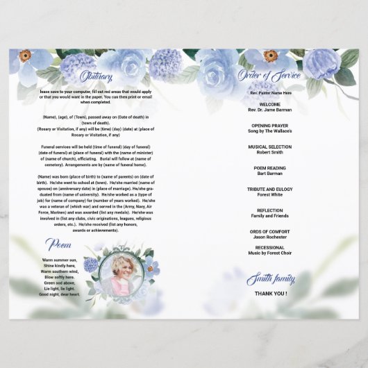 Floral Funeral Programme Sjabloon (Achterkant)