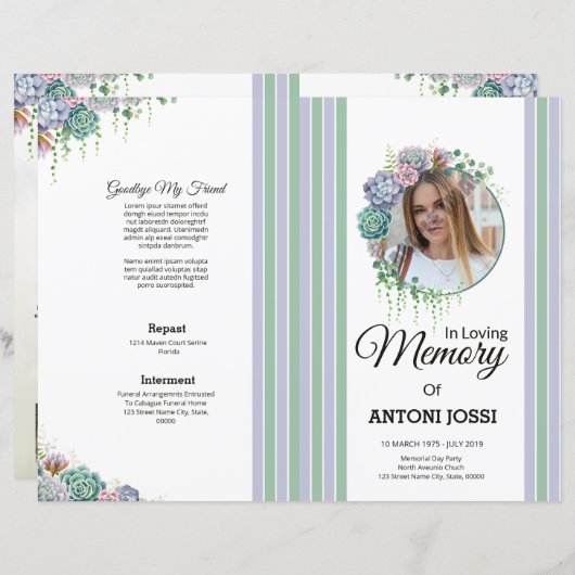Floral Funeral Programme Sjabloon (Voorkant / Achterkant)