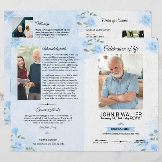 Floral Funeral Programme Sjabloon (Voorkant / Achterkant)