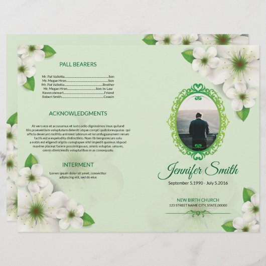 Floral Funeral Programme Sjabloon (Voorkant / Achterkant)