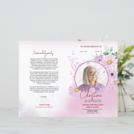 Floral Funeral Programme Sjabloon (Staand voorkant)