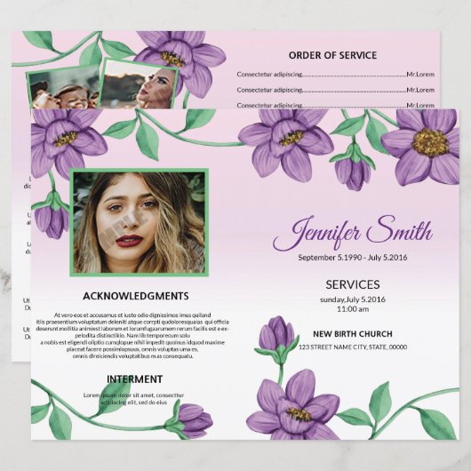 Floral Funeral Programme Sjabloon (Voorkant / Achterkant)