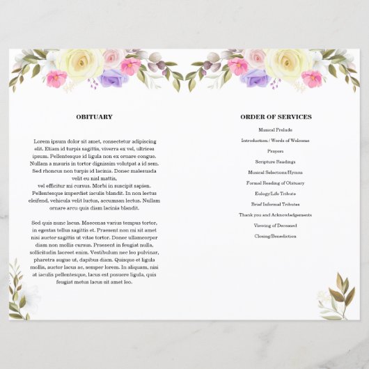 Floral Funeral Programme sjabloon (Achterkant)