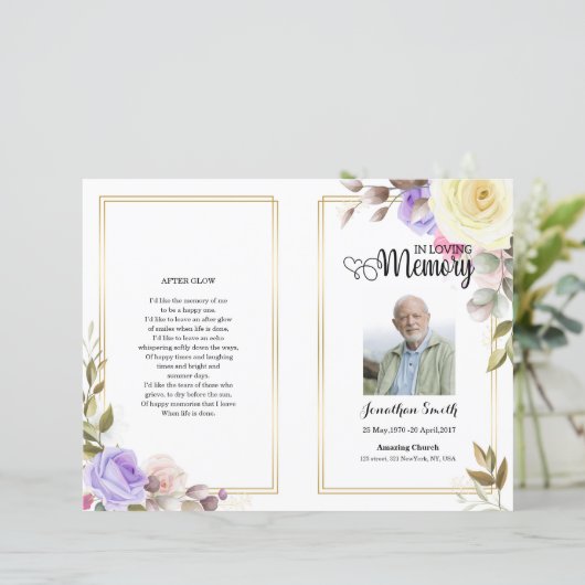 Floral Funeral Programme sjabloon (Staand voorkant)