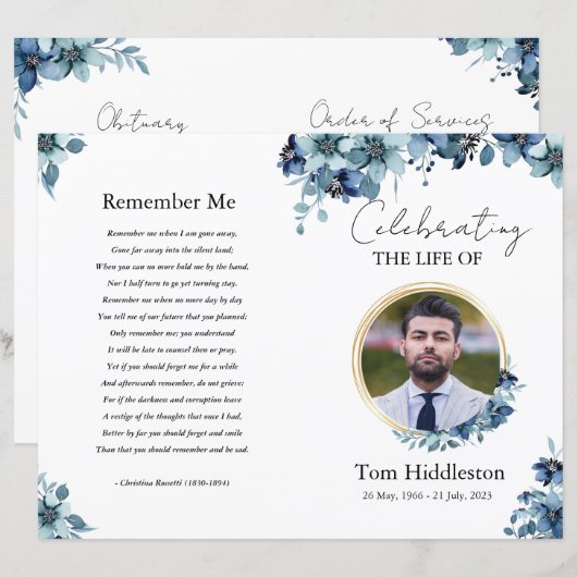 Floral Funeral Programme Sjabloon (Voorkant / Achterkant)