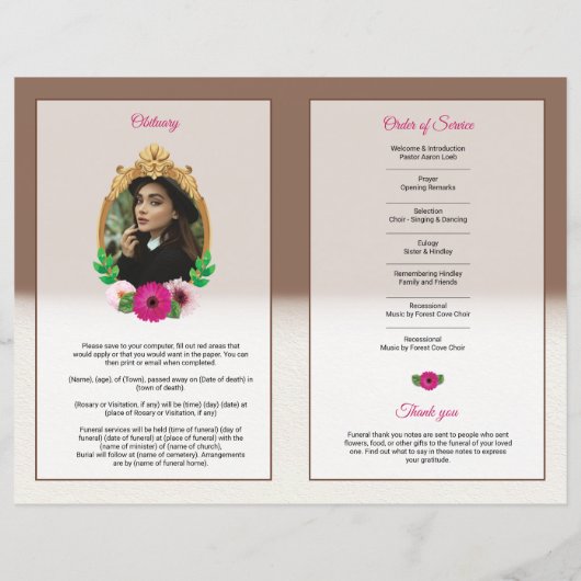 Floral Funeral Programme Sjabloon (Achterkant)