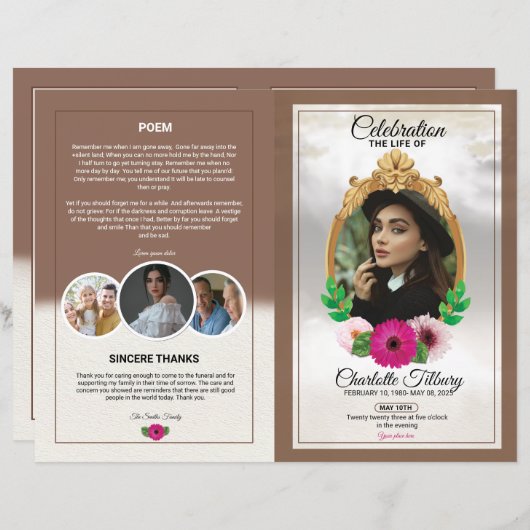 Floral Funeral Programme Sjabloon (Voorkant / Achterkant)