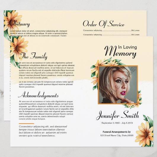 Floral Funeral Programme Sjabloon (Voorkant / Achterkant)