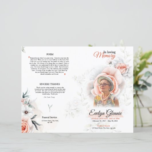 Floral Funeral Programme Sjabloon (Staand voorkant)