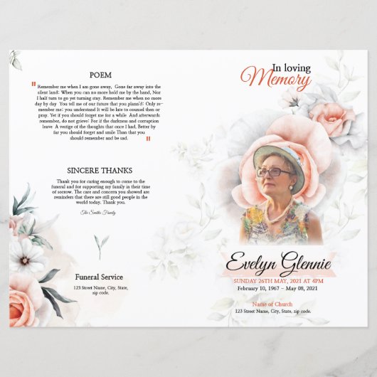 Floral Funeral Programme Sjabloon (Voorkant)