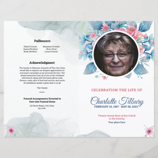 Floral Funeral Programme Sjabloon (Voorkant)