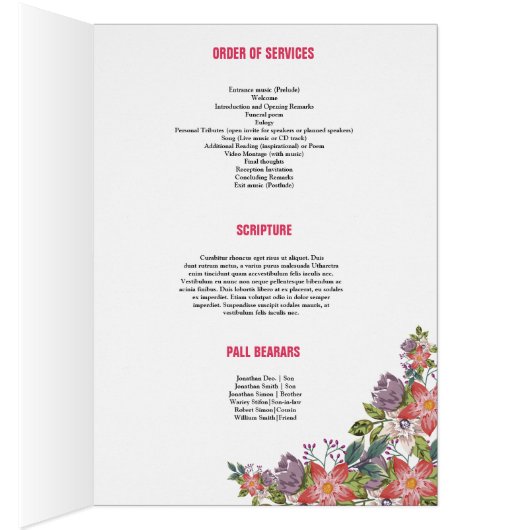 Floral Funeral Sjabloon (Binnen (Rechts))