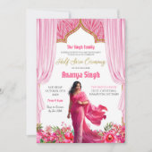 Floral Fuschia Red Half Saree Indische meisje cere Kaart (Voorkant)