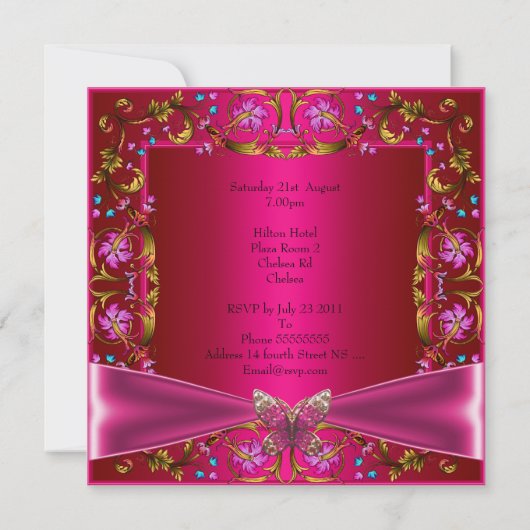 Floral Fushia Pink Butterfly Birthday Party Kaart (Achterkant)