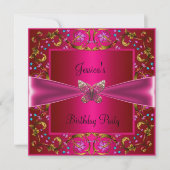 Floral Fushia Pink Butterfly Birthday Party Kaart (Voorkant)