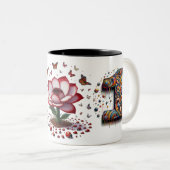 "Floral Fusion Mok: Snip in stijl" Tweekleurige Koffiemok (Voorkant rechts)