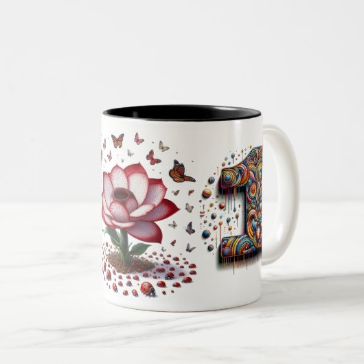 "Floral Fusion Mok: Snip in stijl" Tweekleurige Koffiemok (Voorkant rechts)