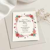 Floral Galentines Day Party Pink Invitation Kaart