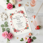 Floral Galentines Day Party Pink Invitation Kaart